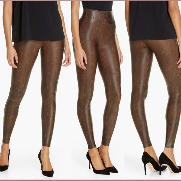 Spanx Faux Leather Snakeskin Print High Rise Ankle Leggings - Picture 2 of 8